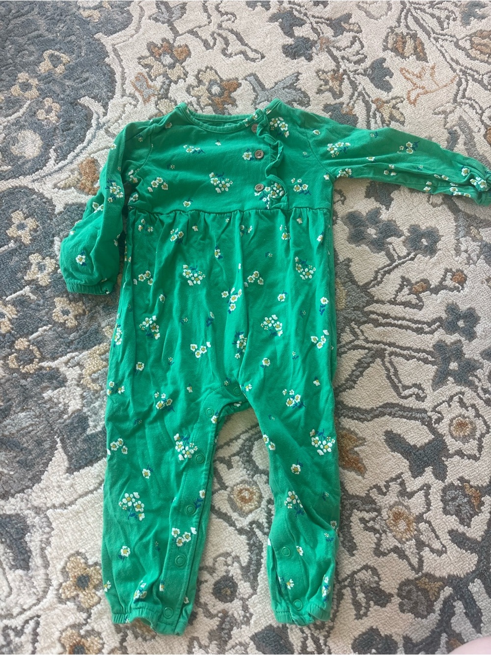 Carter's Green Floral Long-Sleeve Baby Romper
